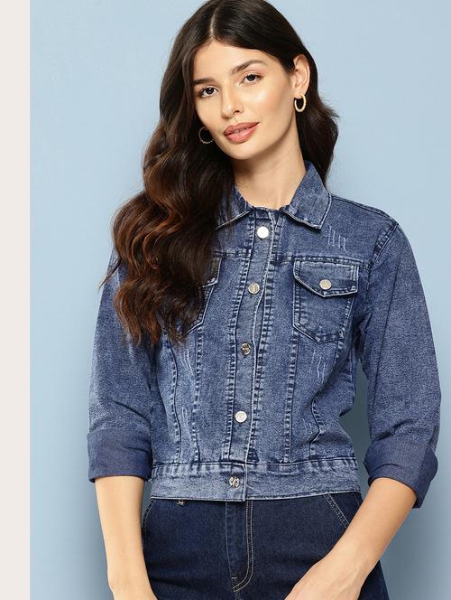 women solids denim summer jacket - 21538520 - Very Small Image - 1