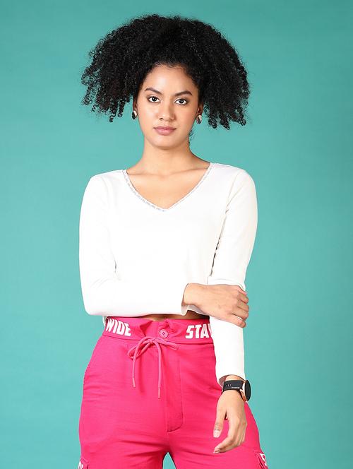 women solid v-neck crop t-shirt - 21538643 - Very Small Image - 1