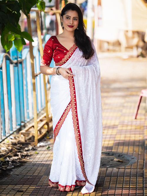 women solid with work saree - 21538888 - Very Small Image - 1