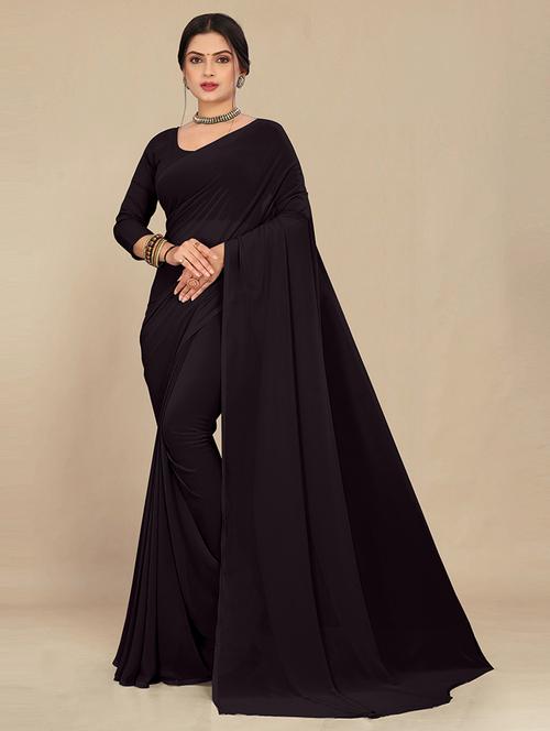 women black plain saree - 21538999 - Very Small Image - 1