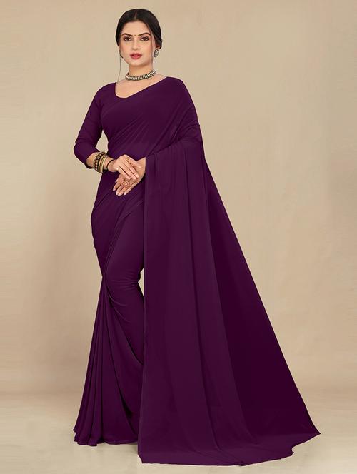 women purple plain saree - 21539052 - Very Small Image - 1