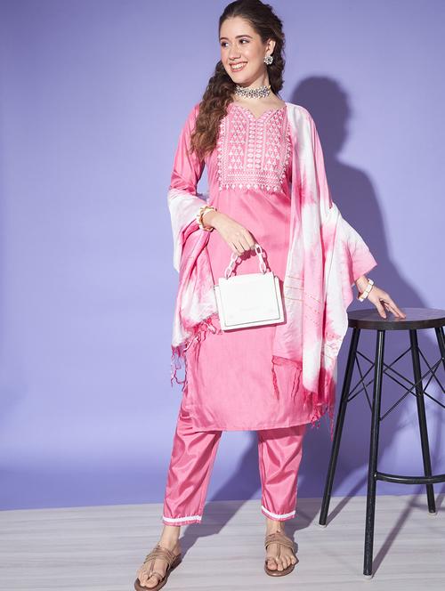 women notch neck kurta pant set with dupatta - 21540191 - Very Small Image - 1