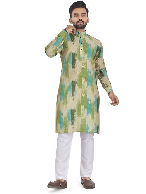 men mandarin neck printed long kurta - 21541817 - Very Small Image - 1