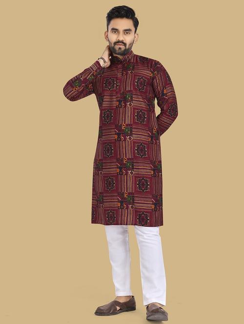 men printed long sleeves kurta - 21541830 - Very Small Image - 1