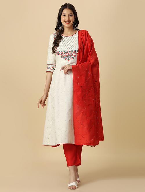 women round neck kurta pant set with dupatta - 21542048 - Very Small Image - 1