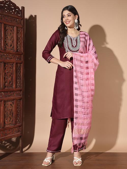women notch neck kurta pant set with dupatta - 21542058 - Very Small Image - 1