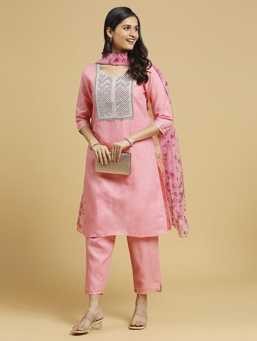 women round neck kurta pant set with dupatta - 21542069 - Very Small Image - 1