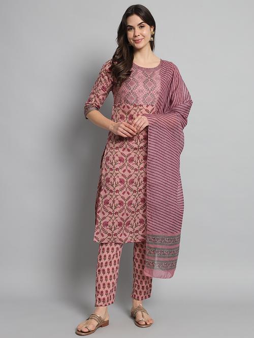 women round neck kurta pant set with dupatta - 21542125 - Very Small Image - 1