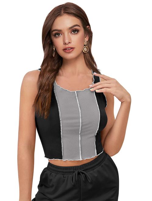 women color blocked sleeveless crop top - 21542261 - Very Small Image - 1