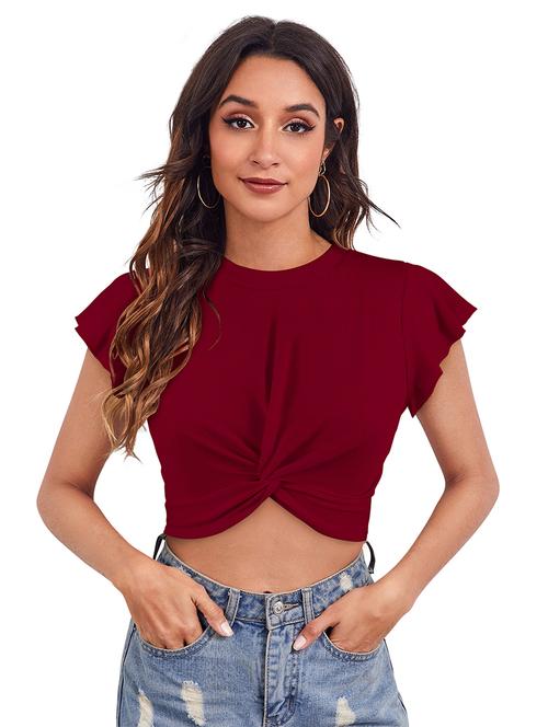women solid round neck crop top - 21542318 - Very Small Image - 1
