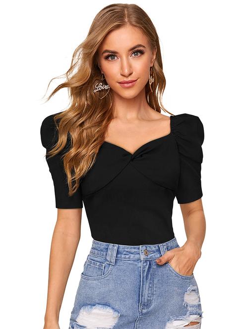 women solid puff sleeves top - 21542330 - Very Small Image - 1