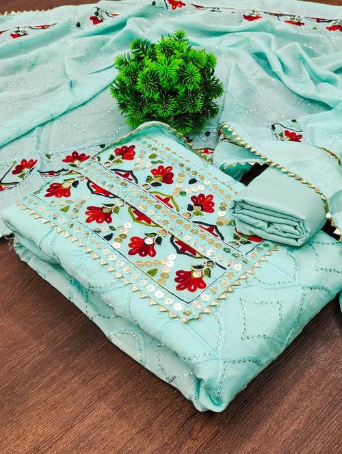 women embroidered unstitched suit set - 21543039 - Very Small Image - 1