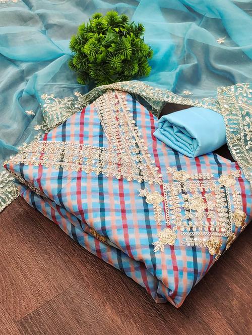 women embroidered unstitched suit set - 21543214 - Very Small Image - 1