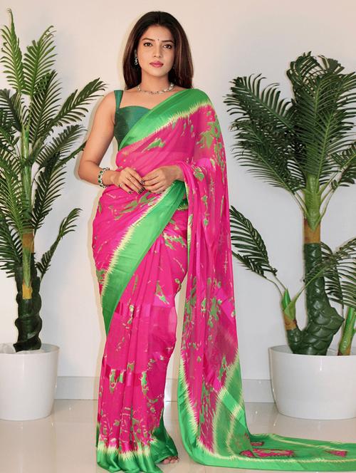 women printed casual wear georgette saree with blouse - 21546166 - Very Small Image - 1