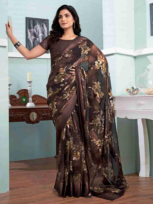 women printed casual wear georgette saree with blouse - 21546191 - Very Small Image - 1