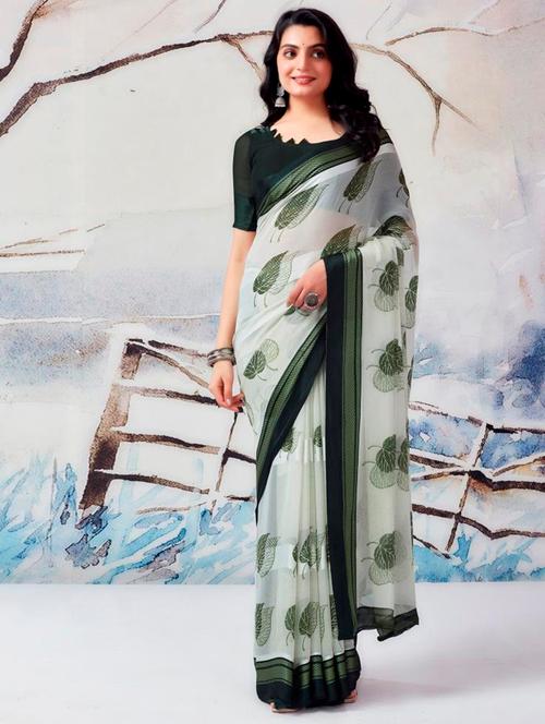 women printed casual wear georgette saree with blouse - 21546200 - Very Small Image - 1
