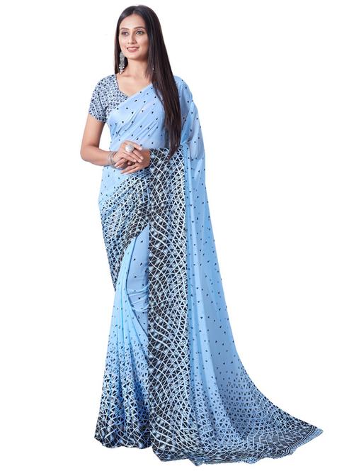 women printed casual wear georgette saree with blouse - 21546223 - Very Small Image - 1