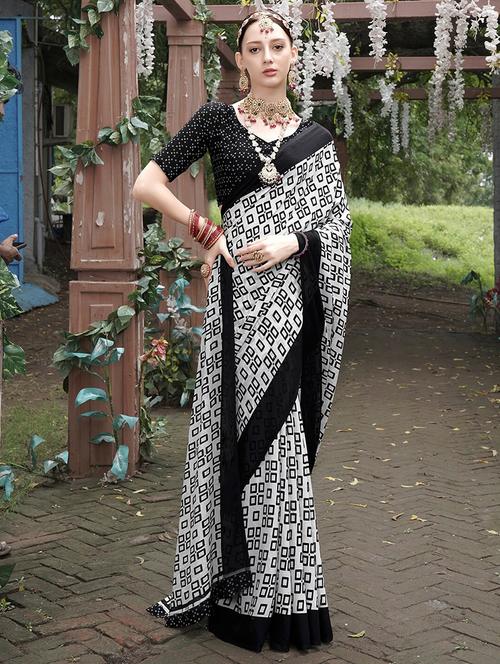 women printed casual wear georgette saree with blouse - 21546346 - Very Small Image - 1