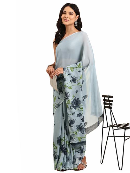 women printed casual wear georgette saree with blouse - 21546348 - Very Small Image - 1