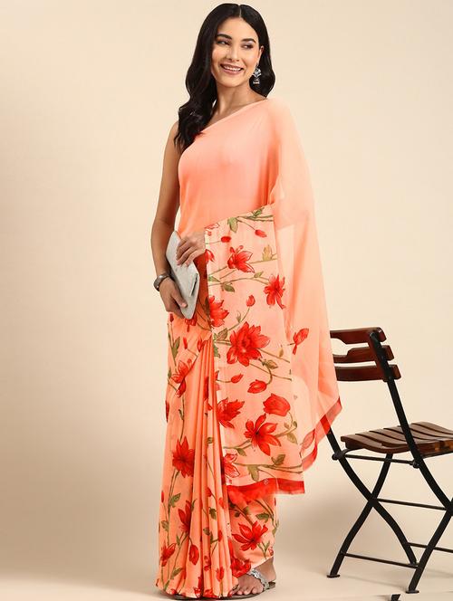 women printed casual wear georgette saree with blouse - 21546349 - Very Small Image - 1