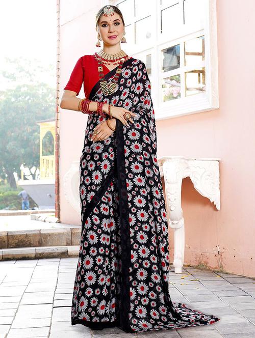 women printed casual wear georgette saree with blouse - 21546356 - Very Small Image - 1