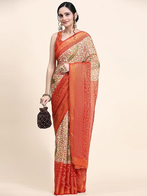 women self design contrast border saree with blouse - 21546377 - Very Small Image - 1