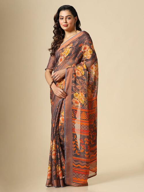 women printed casual wear georgette saree with blouse - 21546381 - Very Small Image - 1