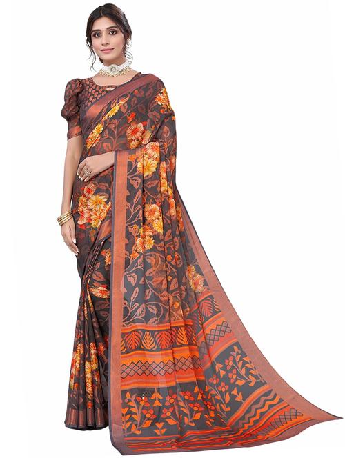 women printed casual wear georgette saree with blouse - 21546382 - Very Small Image - 1