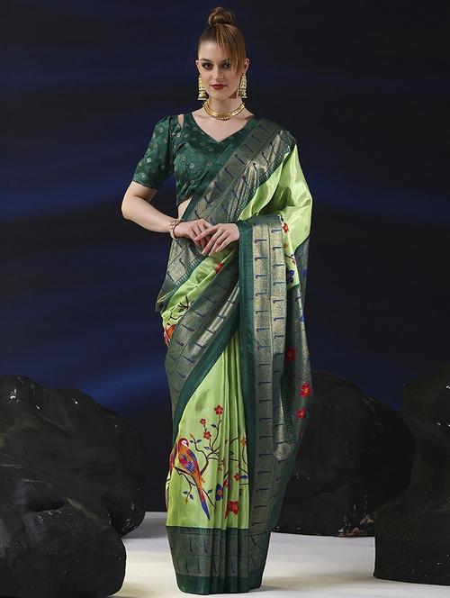 women golden zari bordered saree with blouse - 21546413 - Very Small Image - 1