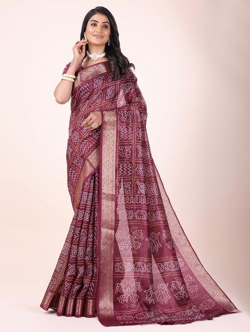 women zari border bandhani printed saree with blouse - 21546429 - Very Small Image - 1