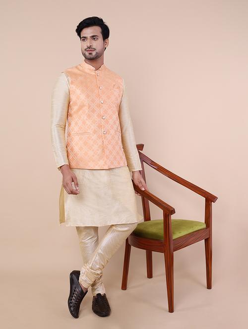 men self designed kurta pyjama with jacket set - 21547052 - Very Small Image - 1