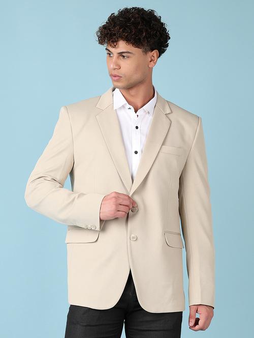 beige solid single breasted casual blazer - 21547611 - Very Small Image - 1