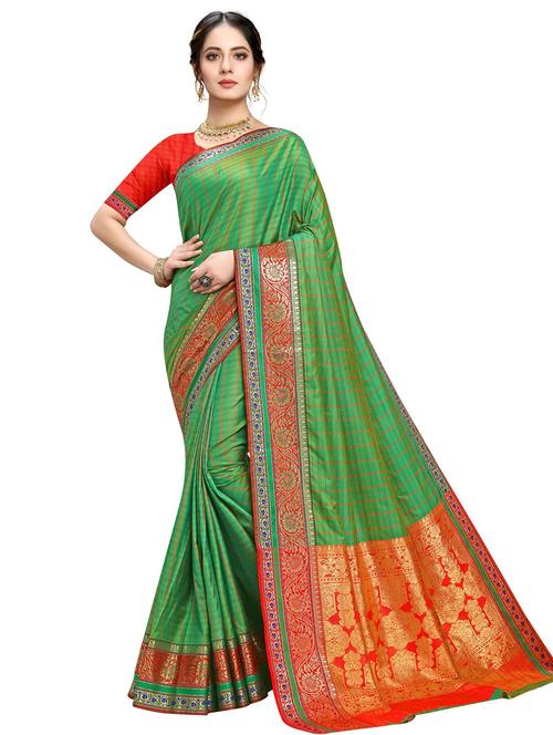 women checkered kanjivaram saree - 21549217 - Very Small Image - 1