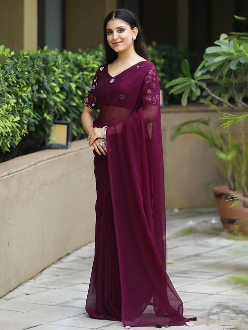 women solid plain saree - 21549258 - Very Small Image - 1