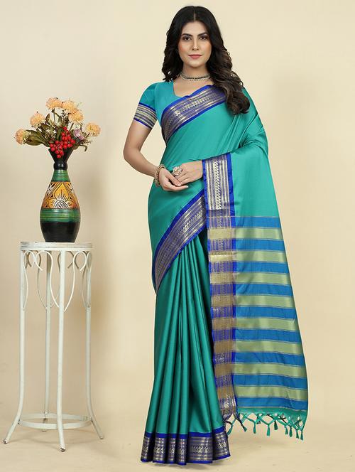 women solid zari bordered saree - 21549631 - Very Small Image - 1
