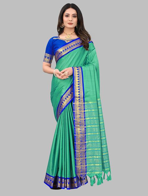 women solid zari bordered saree - 21549797 - Very Small Image - 1