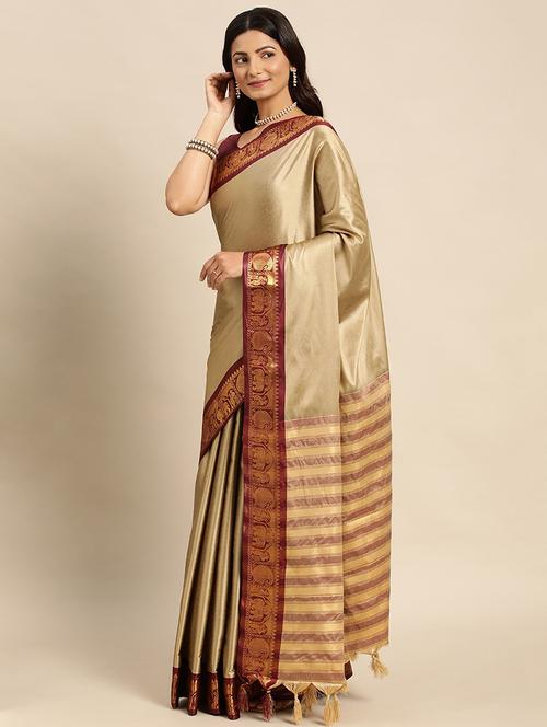 women solid zari bordered saree - 21549818 - Very Small Image - 1