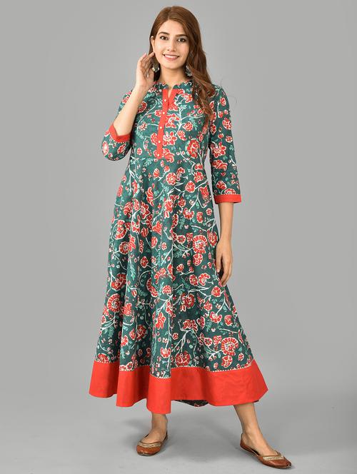 women floral printed three quarter sleeve anarkali kurta - 21549904 - Very Small Image - 1