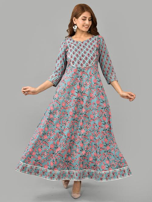 women grey floral printed anarkali kurta - 21549906 - Very Small Image - 1