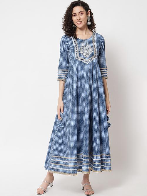 women blue printed anarkali kurta - 21549918 - Very Small Image - 1