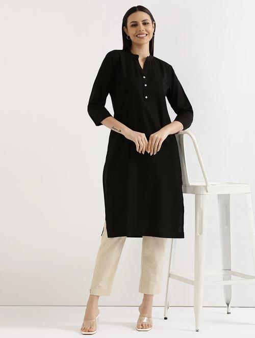 women black solid straight kurta - 21549957 - Very Small Image - 1