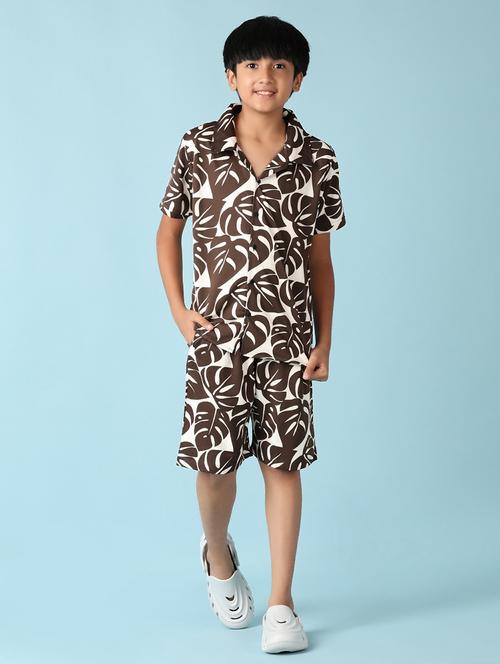 boys brown printed shorts set - 21550274 - Very Small Image - 1