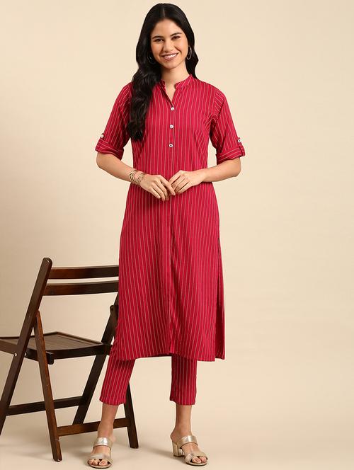 women red stripes kurta pant set - 21550293 - Very Small Image - 1