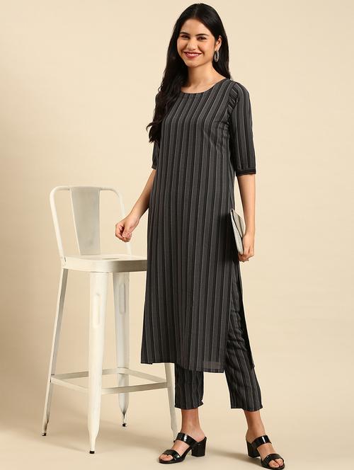 women black stripes kurta pant set - 21550294 - Very Small Image - 1