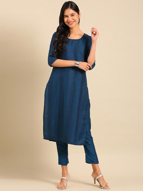 women embroidered round neck kurta pant set - 21550295 - Very Small Image - 1