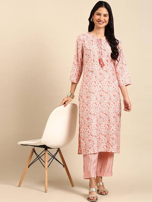 women peach paisley printed kurta pant set - 21550355 - Very Small Image - 1