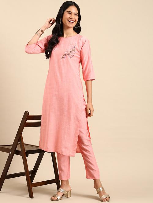 women embroidered three quater sleeve kurta pant set - 21550388 - Very Small Image - 1