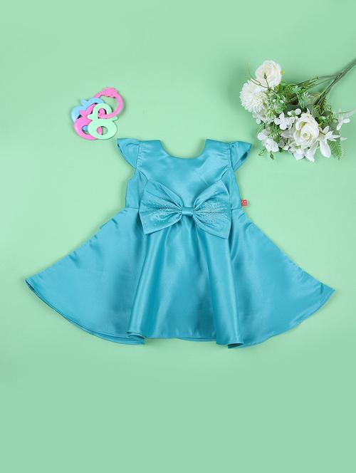 girls blue solid embellished party wear frock - 21550638 - Very Small Image - 1