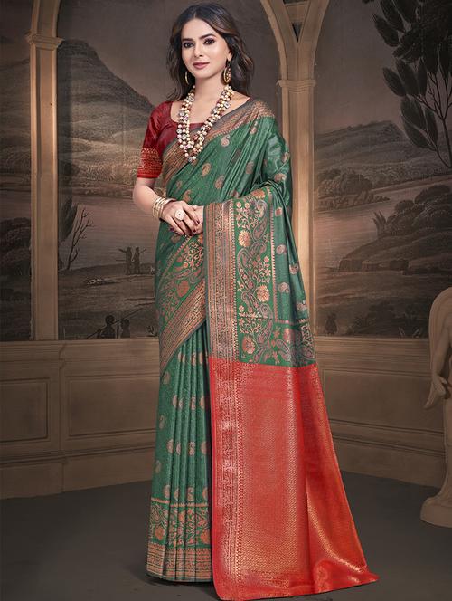 women zari work banarasi saree with blouse - 21551209 - Very Small Image - 1