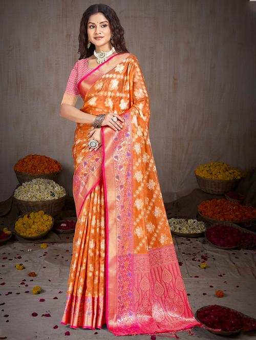 women zari work banarasi saree with blouse - 21551341 - Very Small Image - 1